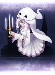  bad_id candle dress ghost grin hair_over_eyes mtyy original purple_hair smile solo 