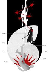  2boys benkdjjituibot faceless falling full_body hand_up highres jacket kim_dokja multiple_boys omniscient_reader's_viewpoint phone scabbard sheath shirt short_hair sparkle walking yoo_joonghyuk 