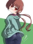  a_channel ass blush brown_eyes brown_hair glasses hands_in_pockets hoodie jeans looking_back naitou_kouse solo sweatdrop tennouji_nagisa twintails 