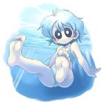  barefoot bikini blue_eyes blue_hair blush feet original oyatsu_(mk2) short_hair soles solo swimsuit toes underwater 
