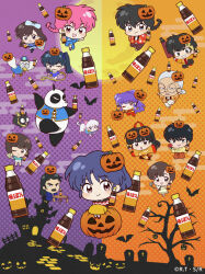  6+boys 6+girls black_eyes black_hair blue_eyes braid brown_eyes brown_hair chibi chibi_only coke-bottle_glasses commentary_request double_bun everyone facial_hair glasses hair_bun halloween hibiki_ryouga jack-o'-lantern kunou_kodachi kunou_tatewaki kuonji_ukyou long_hair mature_male mousse_(duck)_(ranma_1/2) multiple_boys multiple_girls mustache official_art one_eye_closed p-chan_(ranma_1/2) pink_eyes pink_hair purple_hair ranma-chan ranma_1/2 red_eyes saotome_genma saotome_genma_(panda) saotome_ranma shampoo_(cat) shampoo_(ranma_1/2) short_hair side_ponytail single_braid tendou_akane tendou_kasumi tendou_nabiki tendou_souun 