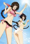  absurdres animal_ears ass bikini black_hair braid highres long_hair multiple_girls neris_(shining_hearts) nyantype official_art paw_pose scan shaomei_rin shining_(series) shining_hearts side-tie_bikini sky swimsuit tail very_long_hair xiao-mei 