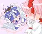  ahoge blue_eyes blush blush_stickers child heart jack_(slaintheva) kaname_madoka magical_girl mahou_shoujo_madoka_magica personification pink_hair purple_hair ribbon upside-down walpurgisnacht_(madoka_magica) 