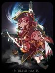  age_difference akashi-t armalite_armor_penetrating_beam_gun boots chibi dual_wielding grin gun hat katou_marika katou_ririka miniskirt_pirates mother_and_daughter multiple_girls pink_hair pirate_hat planet pleated_skirt red_hair redhead skirt smile sword title_drop weapon 