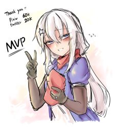  2poet 9a-91_(girls'_frontline) beret blue_eyes blush commentary_request english_text girls_frontline gloves hat korean_commentary long_hair long_sleeves looking_at_viewer scarf star_(symbol) thank_you white_hair 