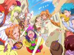  &gt;_&lt; 6+girls aphrodite_(suite_precure) barefoot baritone bassdrum blue_eyes blue_sky bridal_gauntlets bridal_veil bride brown_hair carrying classmate_with_glasses_(suite_precure) closed_eyes dress eyes_closed falsetto_(suite_precure) formal girl_with_topknot_(suite_precure) good_end happy higashiyama_seika houjou_hibiki hummy_(suite_precure) kurokawa_ellen long_dress long_hair mephisto_(suite_precure) minamino_kanade multiple_boys multiple_girls nikukyuu-man nishijima_waon noise_(suite_precure) orange_hair p-chan_(suite_precure) precure princess_carry rainbow shirabe_ako siren_(suite_precure) sky smile suit suite_precure veil wedding wedding_dress white_suit yuri 