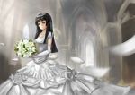 akiyama_mio black_eyes black_hair breasts crown dress flower hime_cut k-on! large_breasts long_hair wedding wedding_dress white_dress 