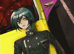  1boy ahoge black_jacket buttons danganronpa_(series) danganronpa_v3:_killing_harmony double-breasted jacket long_sleeves male_focus pngheavy saihara_shuichi short_hair striped_clothes striped_jacket 