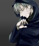  fate/zero fate_(series) fu_yukari grey_eyes grey_hair hoodie male matou_kariya silver_hair solo 