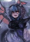  feathered_wings highres horns moon moonlight multicolored_hair night open_mouth orange_eyes shinigamiwyvern short_hair solo tokiko_(touhou) touhou watermark web_address wings 
