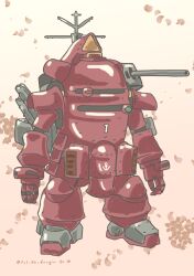 absurdres adapted_turret anchor_symbol cherry_blossoms highres kamikaze_(kancolle) kantai_collection koubu mast mecha pink_background pot-de robot sakura_taisen torpedo_tubes twitter_username 