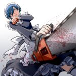  alternate_costume arisato_minato blood blood_splatter blue_eyes blue_hair chainsaw crossdressinging dress enmaided maid maid_headdress persona persona_3 t0kiwa 