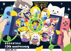  >_< 2others 5boys 5girls :3 :d alphys animal_ears anniversary annoying_dog arthropod_girl asgore_dreemurr asriel_dreemurr beard black_eyes black_hair black_sclera blonde_hair blue_jacket blue_shorts blue_skin blue_sweater blush brothers brown_hair cape chara_(undertale) closed_eyes closed_mouth colored_sclera colored_skin colored_teeth commentary_request copyright_name dated facial_hair fangs flower food frisk_(undertale) furry furry_female furry_male glasses gloves green_sweater hair_over_one_eye handheld_game_console highres holding holding_flower holding_handheld_game_console holding_microphone holding_plate hood hood_down hooded_jacket horns hot_dog humanoid_robot jacket kana_(kanaice) long_hair long_sleeves mad_mew_mew mettaton microphone muffet multiple_boys multiple_girls multiple_others napstablook nintendo_switch one_eye_closed open_mouth papyrus_(undertale) pasta pink_hair plant plate purple_skin rectangular_eyewear red_cape red_gloves red_hair robot round_eyewear sans_(undertale) short_hair shorts siblings skin_fangs smile spaghetti spider_girl sweater teeth temmie toriel translation_request undertale undyne utdr_(toby_fox) vines white_eyes xd yellow_sclera yellow_skin yellow_teeth 