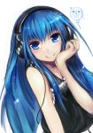  bare_shoulders blue_eyes blue_hair chibi chibi_inset dot_heit hand_to_chin headphones long_hair personification smile solo st-ko steam_(platform) 