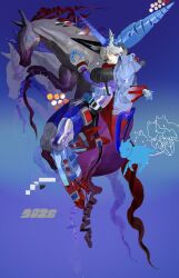  2026 animal_ears armor armored_boots belt boots chibi chinese_new_year chinese_zodiac chrome commentary drill gloves hair_horns highres horse horse_ears horse_girl kuttakutanao0 pixels year_of_the_horse 