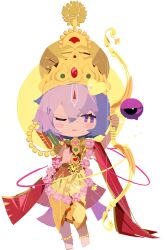  1girl alternate_costume artist_request bow_(weapon) clothing_request crown eyeball full_body game_cg gold_crown heart highres holding holding_bow_(weapon) holding_weapon indian_clothes komeiji_satori looking_at_viewer non-web_source official_art one_eye_closed open_mouth purple_hair self-datamine short_hair solo third_eye tohotopia touhou transparent_background violet_eyes weapon 