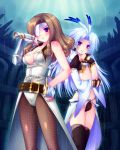  1girl beatrix blue_eyes brown_hair eyepatch final_fantasy final_fantasy_ix fingerless_gloves fishnet_pantyhose fishnets gloves kuja long_hair male minatosaiga nail_polish pantyhose rain red_eyes silver_hair thigh-highs thighhighs trap 