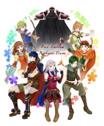  3girls 5boys aiming animal_ears aplche armor arms_behind_head arrow_(projectile) bird black_cloak black_knight_(fire_emblem) blue_eyes blue_hair bow_(weapon) breasts brown_hair cat_ears cat_girl cloak commentary_request copyright_name crossed_arms fire_emblem fire_emblem:_path_of_radiance fire_emblem:_radiant_dawn green_eyes green_hair green_headband head_rest headband helmet highres holding holding_arrow holding_bow_(weapon) holding_staff holding_weapon ike_(fire_emblem) lethe_(fire_emblem) long_hair medium_breasts micaiah_(fire_emblem) mist_(fire_emblem) multiple_boys multiple_girls orange_bird orange_hair red_eyes red_hair rolf_(fire_emblem) short_hair sothe_(fire_emblem) staff tail tormod_(fire_emblem) violet_eyes weapon yune_(fire_emblem) 