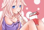  bare_shoulders braid eating ia_(vocaloid) long_hair mouth_hold pink_hair pocky solo twin_braids vocaloid yayoi_(egoistic_realism) 