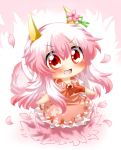  alternate_color alternate_hair_color bad_id cherry_blossoms chibi ex-keine horns kamishirasawa_keine long_hair neckerchief petals pink_hair rebecca_(keinelove) red_eyes solo tail touhou 