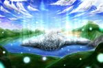  blastbeat cloud clouds commentary_request corpse death grey_skin lake light_particles male mountain muscle nature solo toguro_otouto yuu_yuu_hakusho 