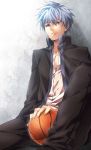  bad_id basketball blue_eyes blue_hair k_(tilt1215) kuroko_no_basket kuroko_no_basuke kuroko_tetsuya looking_at_viewer male school_uniform short_hair sitting solo 