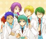  akashi_seijuurou aomine_daiki arm_rest blonde_hair blue_eyes blue_hair closed_eyes dark_skin eating eyes_closed food glasses green_hair highres ice_cream kise_ryouta kuroko_no_basket kuroko_no_basuke kuroko_tetsuya male midorima_shintarou multiple_boys murasakibara_atsushi necktie open_mouth purple_eyes purple_hair red_hair redhead riku_(odd) school_uniform short_hair sweat sweater violet_eyes yellow_eyes 