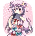  blush book bow covering covering_face covering_mouth crescent embarrassed hair_bow hat highres long_hair myuutsuu patchouli_knowledge purple_eyes solo touhou violet_eyes 