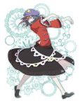  black_eyes black_hair hat heterochromia kintaro miyako_yoshika no_socks ofuda outstretched_arms red_eyes short_hair skirt solo star touhou zombie_pose 