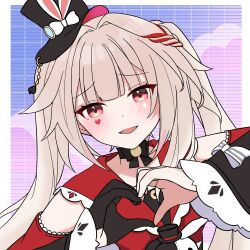  1girl black_gloves black_hat border capelet commentary_request diamond_(shape) diamond_facial_mark facial_mark gloves hat heart heart_facial_mark heart_hands highres honkai:_star_rail honkai_(series) long_hair mini_hat mini_top_hat mori5uzu red_capelet single_glove solo sparkle_(honkai:_star_rail) sparxie_(honkai:_star_rail) top_hat twintails two-tone_background upper_body very_long_hair violet_eyes white_border white_hair 