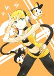  blue_eyes emolga headphones highres kamitsure_(pokemon) navel pokemon pokemon_(game) pokemon_bw short_hair under_hand 