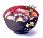  blue_hair bowl chibi food hat in_food minigirl miyakure red_eyes remilia_scarlet smile solo touhou white_background 