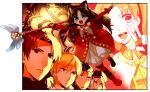  2girls 3boys animal_ears blonde_hair blue_eyes blue_hair brown_eyes brown_hair caren_hortensia caren_ortensia cat_ears cat_tail explosion fate/hollow_ataraxia fate/stay_night fate_(series) gilgamesh gum_(gmng) kaleido_ruby kotomine_kirei lancer long_hair magical_girl multiple_boys multiple_girls red_eyes tail tohsaka_rin toosaka_rin two_side_up v wand white_hair wink yellow_eyes 