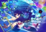  animal blue_eyes candy crown flower frog headphones koyami_tsukito original purple_hair rainbow seifuku short_hair umbrella 