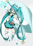  aqua_eyes aqua_hair boots cosplay detached_sleeves flag hatsune_miku long_hair noraneko open_mouth precure simple_background skirt smile_precure! solo thigh-highs thigh_boots thighhighs twintails very_long_hair vocaloid 