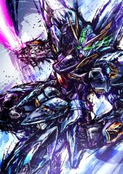  energy_sword green_eyes highres hiroki_(hiroki-black) holding holding_weapon huckebein mecha no_humans robot science_fiction solo super_robot_wars sword v-fin weapon 