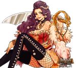  boots bracelet breasts choker cleavage copyright_request cross cutlass cutlass_(sword) fishnet_pantyhose fishnets jewelry joey_joey_joey lips long_hair necklace pantyhose pearl pirate purple_hair thigh-highs thigh_boots thighhighs 