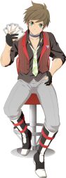  1boy artist_request black_boots black_gloves black_shirt blue_choker boots brown_hair card chair choker closed_mouth collarbone cropped_vest fingerless_gloves floral_print_necktie full_body game_cg gloves green_eyes grey_pants hand_on_own_hip highres holding holding_card looking_at_viewer male_focus necktie official_alternate_costume official_art on_chair pants print_necktie red_vest shirt short_hair sitting smile solo sorey_(gambler)_(tales) sorey_(tales) striped_clothes striped_vest tales_of_(series) tales_of_asteria tales_of_zestiria third-party_source transparent_background vertical-striped_clothes vertical-striped_vest vest white_boots white_necktie 