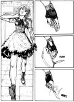  1girl balisong braid drsunshine fingerless_gloves gloves izayoi_sakuya knife maid maid_headdress monochrome tattoo touhou watch weapon wristwatch 