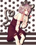  animal_ears between_legs capelet finger_in_mouth gem hand_between_legs heart heart_tail jewelry leaning_forward mouse_ears mouse_tail nazrin necklace pendant red_eyes shirt silver_hair skirt skirt_set solo tail touhou wink yunuki yunuki_uta 