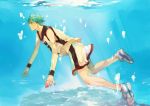  bad_id blue_eyes blue_hair bubble cause clothes_writing gym_uniform highres kuroko_no_basket kuroko_no_basuke kuroko_tetsuya male short_hair shorts solo sportswear swimming tennis_shoes underwater water wristband 