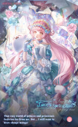  artist_request bedroom blue_bow blue_dress blue_flower blue_gloves blue_hairband blue_rose bow castle choker collarbone commentary copyright_logo cross-laced_hairband curtains day dot_nose dress dress_bow english_commentary english_text eyelashes flower frilled_choker frilled_gloves frilled_sleeves frills gloves gown hair_flower hair_ornament hairband highres holding holding_paper holding_pen indoors juliet_sleeves layered_dress light_blush light_particles logo lolita_hairband long_dress long_hair long_sleeves looking_at_viewer love's_rosy_oath_(shining_nikki) manga_(object) momo_(nikki) nervous nikki_(nikki) nikki_(series) object_to_mouth official_art open_clothes paper paper_stack pen peppermint_(shining_nikki) petals pink_flower pink_hair pink_rose puffy_sleeves purple_bow purple_choker purple_flower rainbow rose rose_petals second-party_source shining_nikki sleeve_bow sparkle string_of_photos stuffed_seal very_long_hair wavy_hair wavy_mouth white_dress window yellow_eyes yellow_flower 