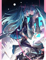  2girls aqua_eyes aqua_hair aqua_nails aqua_necktie aqua_ribbon aqua_skirt aqua_trim black_skirt black_thighhighs blush braid breasts closed_mouth collared_shirt commentary_request detached_sleeves fingernails full_body hair_between_eyes hair_ornament hashtag-only_commentary hatsune_miku hatsune_miku_(if) hatsune_miku_(nt) headset highres layered_sleeves long_hair long_sleeves looking_at_viewer medium_breasts miku_day multiple_girls musical_note musical_staff nail_polish necktie nemari_(user_wtca7244) official_alternate_costume open_mouth piapro_studio pleated_skirt ponytail ribbon see-through_clothes see-through_sleeves shirt skirt sleeveless sleeveless_shirt smile thigh-highs twintails very_long_hair vocaloid white_shirt 