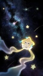  1other absolutely_everyone alternate_color artist_name blue_eyes closed_eyes closed_mouth colored_skin everyone floating full_body galaxy hedgehog highres holding jirachi looking_at_viewer milky_way night nzr_zrzr open_mouth other_focus outdoors pokemon pokemon_(creature) pokemon_focus sandogasa shiny_pokemon shooting_star signature simple_background sky smile solo star_(sky) star_(symbol) tanabata tanzaku white_skin yellow_star 