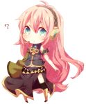  1girl ? blue_eyes chibi cute long_hair looking_at_viewer megurine_luka niwako open_mouth pink_hair simple_background skirt solo vocaloid 
