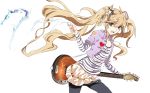  alternate_hair_color blonde_hair electric_guitar floating_hair guitar hatsune_miku instrument jewelry long_hair necklace ooi_choon_liang open_mouth pantyhose plectrum skirt solo striped twintails very_long_hair vocaloid 