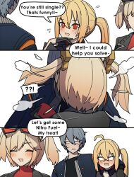  1boy burnice_white dorahdew kiss long_hair luciana_de_montefio medium_hair multiple_girls short_hair wise_(zenless_zone_zero) zenless_zone_zero 