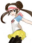  :d bad_id brack-box9 brown_hair double_bun female_protagonist_(pokemon_bw2) long_hair mei_(pokemon) open_mouth pantyhose pokemon pokemon_(game) pokemon_bw2 raglan_sleeves skirt smile solo twintails visor visor_cap 