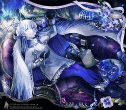  blue_legwear blue_rose flower gem gloves head_wings hoo multicolored_hair pantyhose pixiv_fantasia pixiv_fantasia_sword_regalia rose silver_hair two-tone_hair white_eyes 