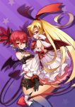  :q black_legwear blonde_hair choker demon_tail demon_wings detached_sleeves disgaea earrings elbow_gloves etna flonne flonne_(fallen_angel) gloves highres jewelry long_hair monmon_(monx) multiple_girls pointy_ears red_eyes red_hair redhead short_hair tail thigh-highs thighhighs tongue wings 